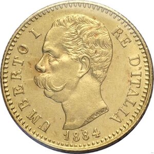 obverse: Regno d Italia, Umberto I (1878-1900), 20 Lire 1884, RR Au 21 mm 6,45 g, sigillata q.FDC da Perito numismatico
				