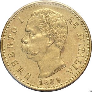 obverse: Regno d Italia, Umberto I (1878-1900), 20 Lire 1889, Rara Au 21 mm 6,45 g, sigillata SPL da Perito numismatico
				