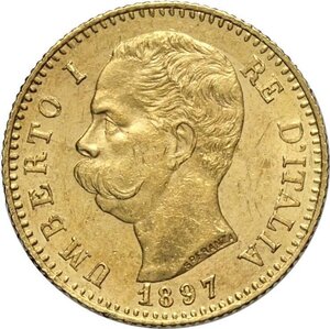 obverse: Regno d Italia, Umberto I (1878-1900), 20 Lire 1897, Rara Au 21 mm 6,45 g, fondi speculari, SPL-FDC
				