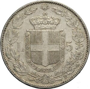 reverse: Regno d Italia, Umberto I (1878-1900), 5 Lire 1878, RR Ag 37 mm, BB
				