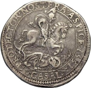 reverse: Casale, Vincenzo I Gonzaga (1587-1612), Ducatone 1591, Rara MIR-291 Ag 42 mm 31,47 g, buon BB
				