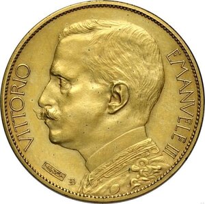 obverse: Regno d Italia, Vittorio Emanuele III (1900-1943), 50 Lire 1907 Prova in rame dorato, RRR Pag-167 Cu 28 mm 8,73 g, SPL-FDC
				