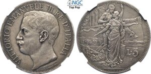 obverse: Regno d Italia, Vittorio Emanuele III (1900-1943), 5 Lire 1911 Prova Sabbiata, senza la scritta prova, RRRR Mont-202 Sim-85/1 Pagani-(manca) Ag 37 mm 25 g, in Slab NGC PF63 Matte Top Pop! (cert. 6643251002)
				