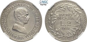 obverse: Regno d Italia, Vittorio Emanuele III (1900-1943), 2 Lire 1922 Prova Tecnica, RR Pag-248 Ni 29 mm 10 g, eccezionale, in Slab NGC MS67 Top Pop! (cert. 6647356011)
				