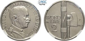 obverse: Regno d Italia, Vittorio Emanuele III (1900-1943), 2 Lire 1923-P (di Prova), RR Pag-249 Ni 29 mm 10 g, in Slab NGC MS63 Top Pop! (cert. 6647434002)
				