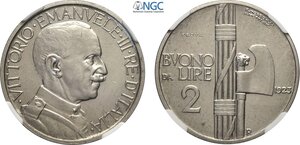 obverse: Regno d Italia, Vittorio Emanuele III (1900-1943), 2 Lire 1923 Prova, RR Pag-250 Ni 29 mm 10 g, in Slab NGC MS63
				