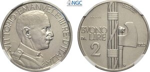 obverse: Regno d Italia, Vittorio Emanuele III (1900-1943), 2 Lire 1923 Prova, RR Pag-250 Ni 29 mm 10 g, in Slab NGC MS62
				