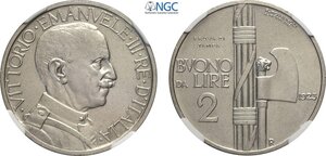 obverse: Regno d Italia, Vittorio Emanuele III (1900-1943), 2 Lire 1923 Prova di Stampa, RR Pag-251 Ni 29 mm 10 g, in Slab NGC MS62
				