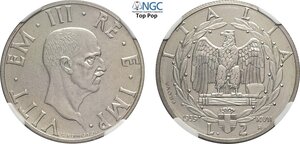 obverse: Regno d Italia, Vittorio Emanuele III (1900-1943), 2 Lire 1939 Prova, RRRR Pag-253 Ac 29,6 mm 10 g, in Slab NGC MS64 Top Pop! (cert. 6647356013)
				