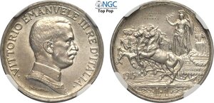 obverse: Regno d Italia, Vittorio Emanuele III (1900-1943), Lira 1915 Prova di Stampa, Rara Pag-259 Ag 23 mm 5 g, in Slab NGC MS64 Top Pop! (cert. 6647292003)
				