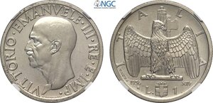 obverse: Regno d Italia, Vittorio Emanuele III (1900-1943), Lira 1936 Prova, RRR Pag-269 Ni 26,5 mm 8 g, eccezionale, in Slab NGC MS66 (cert. 6647292011 second best grade)
				