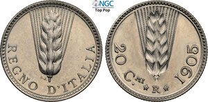 obverse: Regno d Italia, Vittorio Emanuele III (1900-1943), 20 Centesimi 1907 Prova in Nickel, Rara Pag-291 Ni 21,5 mm 3,85 g, di eccezionale qualità, in Slab NGC MS66+ Top Pop! (cert. 6643289016)
				