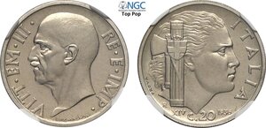 obverse: Regno d Italia, Vittorio Emanuele III (1900-1943), 20 Centesimi 1936 Prova, RRR Pag-313 Ni 21,5 mm 4 g, di eccezionale qualità, in Slab NGC MS67 Top Pop! (cert. 6647292013)
				