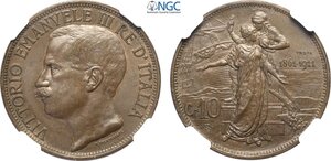 obverse: Regno d Italia, Vittorio Emanuele III (1900-1943), 10 Centesimi 1911 Prova, RR Pag-325 Cu 30 mm 10 g. In Slab NGC MS65 BN (cert. 6647356018 second best grade)
				