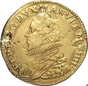 obverse: Mantova, Ferdinando Gonzaga (1612-1626), Doppia, RRR MIR-584 Au 27 mm 6,36 g, foro otturato e provenienza da spilla
				