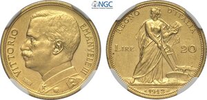 obverse: Regno d Italia, Vittorio Emanuele III (1900-1943), 20 Lire 1912, Rara Au 21 mm 6,45 g, in Slab NGC MS62
				