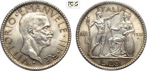 obverse: Regno d Italia, Vittorio Emanuele III (1900-1943), 20 Lire 1928 