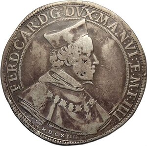 obverse: Mantova, Ferdinando Gonzaga (1612-1626), Ducatone 1614, RR MIR-590 Ag 42 mm 31,27 g, q.BB
				