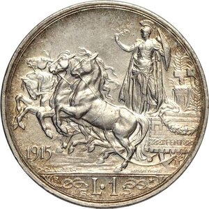 reverse: Regno d Italia, Vittorio Emanuele III (1900-1943), Lira 1915 varietà denominata 