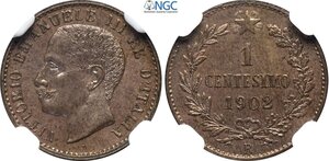 obverse: Regno d Italia, Vittorio Emanuele III (1900-1943), Centesimo 1902, RRR Cu 15 mm 1 g, in Slab NGC MS62 BN
				