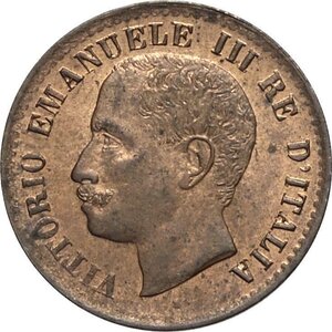 obverse: Regno d Italia, Vittorio Emanuele III (1900-1943), Centesimo 1905 con cifra 5 ribattuta, Cu 15 mm 1 g, rame rosso, FDC
				