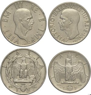 obverse: Regno d Italia, Vittorio Emanuele III (1900-1943), Serietta in nichelio del 1936 (4): 2 Lire (rara, q.SPL), Lira (rara, BB-SPL), 50 Centesimi (rara, BB), 20 Centesimi (RR, FDC)
				