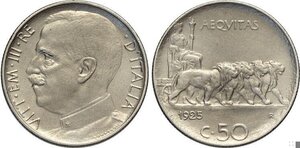 reverse: Regno d Italia, Vittorio Emanuele III (1900-1943), Lotto di 2 monete da 50 Centesimi: 1924 C/rigato (Rara, Sigillata Bazzoni senza conservazione, q.SPL), 1925 C/rigato (pulita, SPL)
				