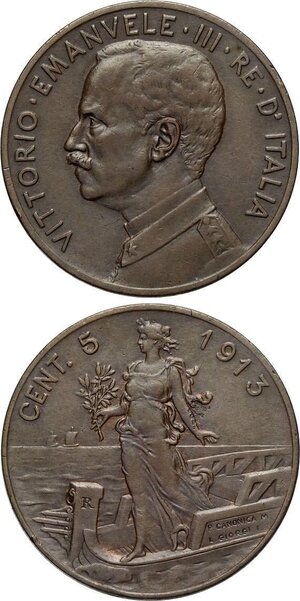 obverse: Regno d Italia, Vittorio Emanuele III (1900-1943), Lotto di 3 monete: 2 Centesimi 1907 (RR, q.SPL), 5 Centesimi 1913 senza punto (RR, BB-SPL), 5 Centesimi 1937 (Rara, q.FDC)
				