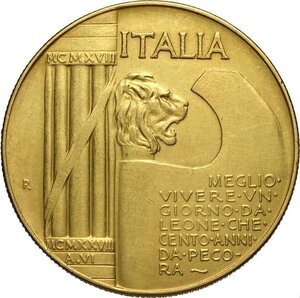 reverse: Regno d Italia, Vittorio Emanuele III (1900-1943), 20 Lire 1928 Riconio in oro, Au 35,5 mm 32,18 g, SPL
				