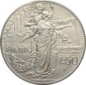 reverse: Regno d Italia, Vittorio Emanuele III (1900-1943), 50 Lire 1911 Riconio in platino, Pt 28 mm 15,41 g, FDC
				