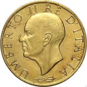 obverse: Umberto II (1946), Medaglia in oro da 100 Lire sd, Au 37 mm 31,90 g, q.FDC
				