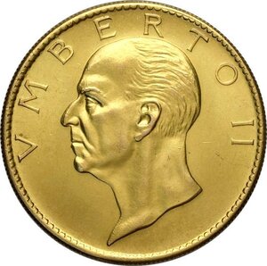 obverse: Umberto II (1946), Medaglia in oro datata 1946 al modulo del 100 Lire, Au 36 mm 31,09 g, q.FDC
				