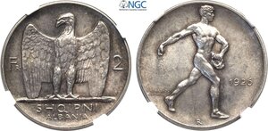 obverse: Albania, Ahmet Bey Zogu (1925-1939), 2 Franga Ari 1926, Roma Mint, Ag 27 mm 10,00 g, in Slab NGC MS63
				