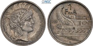 obverse: Albania, Ahmet Bey Zogu (1925-1939), Frang Ar 1927, Roma Mint, Ag 23 mm 5,00 g, in Slab NGC MS64
				