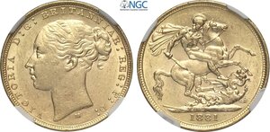 obverse: Australia, Victoria (1837-1901), Sovereign 1881-M, Melbourne Mint, Au 22 mm, in Slab NGC AU58
				