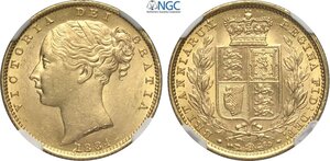 obverse: Australia, Victoria (1837-1901), Shield Sovereign 1884-S, Sydney Mint, Au 22 mm 7,98 g, in Slab NGC MS62
				