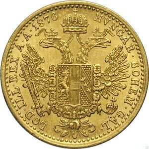 reverse: Austria, Franz Joseph I (1848-1916), Ducat 1876, Vienna mint, Au 21 mm 3,48 g, colpetto al bordo, BB-SPL
				