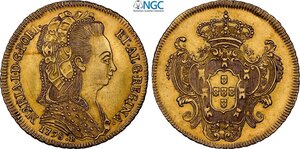 obverse: Brazil, Maria I (1786-1816), 6400 Reis 1798-R, Rio de Janeiro mint, Au 32 mm 14,34 g, in Slab NGC AU58
				