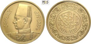 obverse: Egypt, Farouk (1936-1952), 500 Piastres AH1357-1938, London mint, Au 37 mm 42,50 g, in Slab PCGS PR64 Cameo
				