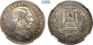 obverse: El Salvador, Republic (1841-), Silver Peso 1861 (restrike 1971), KM-X5c Ag 37 mm 25 g, in Slab NGC PF64
				