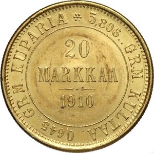 reverse: Finland, Nicholas II (1894-1917), 20 Markkaa 1910, Helsinki Mint, Au 21,3 mm, SPL
				