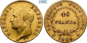 obverse: France, Napoleon I (1799-1814), 40 Francs 1806-A, Paris mint, Au 26 mm 12,90 g, in Slab NGC AU55
				