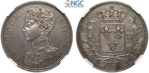 obverse: France, Henry V Pretender (1820-1833), 5 Francs 1831 Bruxelles mint, Maz-905 Ag 37 mm 25 g, in Slab NGC AU-Cleaned
				