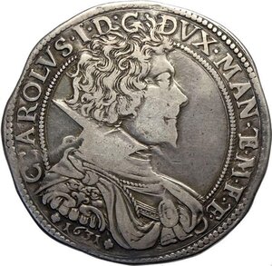 obverse: Mantova, Carlo I Gonzaga/Nevers (1627-1637), Ducatone 1631, RR MIR-644 Ag 43 mm 31,37 g, bella patina q.BB
				