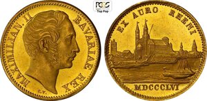 obverse: Germany Bavaria, Maximilian II (1848-1864), Ducat 1856 Rhine river, Munich Mint, Fr-278 Au 20 mm 3,49 g, Rheindukaten were struck from Gold found in the Rhein river, in Slab PCGS MS62 Top Pop! (cert. 48030072)
				