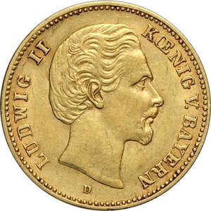 obverse: Germany Bavaria, Ludwig II (1864-1886), 5 Mark 1877-D, Munich mint, Au 17 mm, q.SPL
				