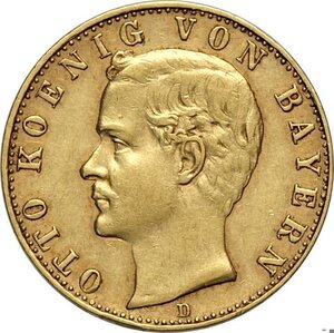 obverse: Germany Bavaria, Otto (1886-1913), 10 Mark 1888-D, Munich Mint, Au 19,5 mm, colpo al bordo BB
				