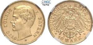 obverse: Germany Bavaria, Otto (1886-1913), 10 Mark 1903-D, Munich Mint, Au 19,5 mm 3,98 g, conservazione eccezionale, in Slab NGC PF65+ Ultra Cameo Top Pop! (cert. 5951378012)
				