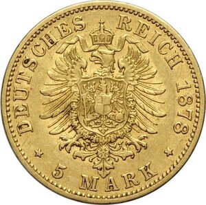 reverse: Germany Prussia, Wilhelm I (1861-1888), 5 Mark 1878-A, Berlin Mint, Au 17 mm, BB
				