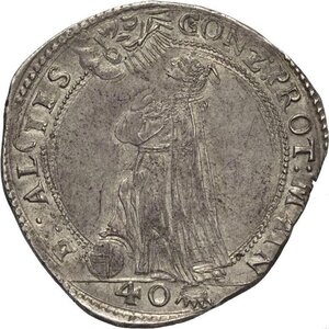 reverse: Mantova, Carlo I Gonzaga/Nevers (1627-1637), Quarto di Ducatone, RR MIR-648 Ag 31,5 mm 7,56 g, q.SPL
				